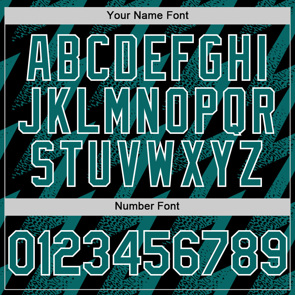 Custom Black Teal-White Zigzag Shape 3D Pattern Design Bomber Full-Snap Varsity Letterman Hoodie Jacket