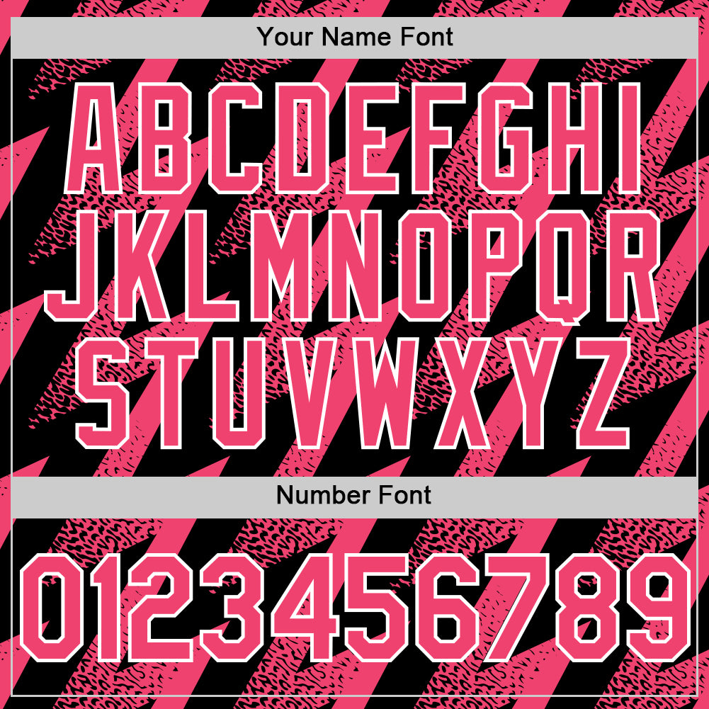 Custom Black Neon Pink-White Zigzag Shape 3D Pattern Design Bomber Full-Snap Varsity Letterman Hoodie Jacket