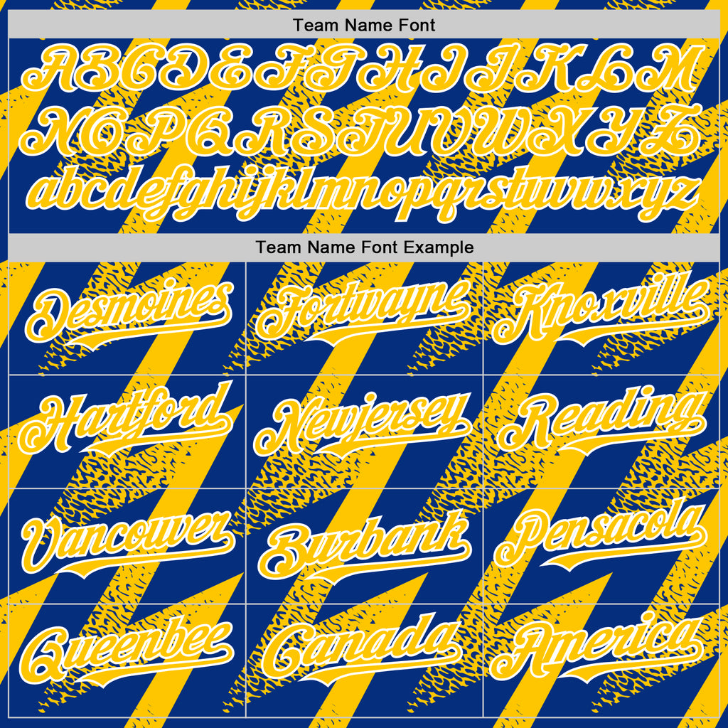 Custom Royal Yellow-White Zigzag Shape 3D Pattern Design Bomber Full-Snap Varsity Letterman Hoodie Jacket