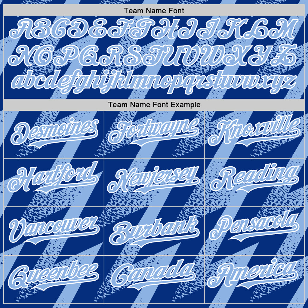 Custom Royal Light Blue-White Zigzag Shape 3D Pattern Design Bomber Full-Snap Varsity Letterman Hoodie Jacket