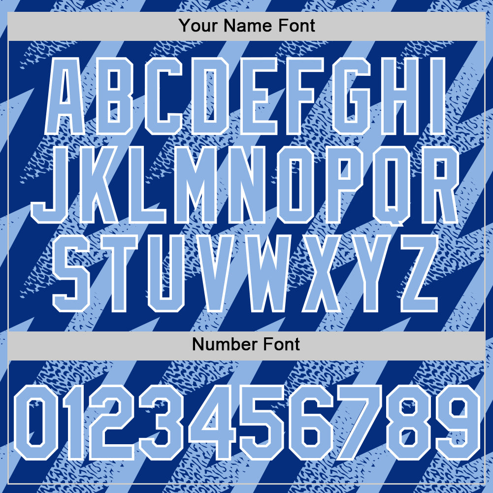 Custom Royal Light Blue-White Zigzag Shape 3D Pattern Design Bomber Full-Snap Varsity Letterman Hoodie Jacket