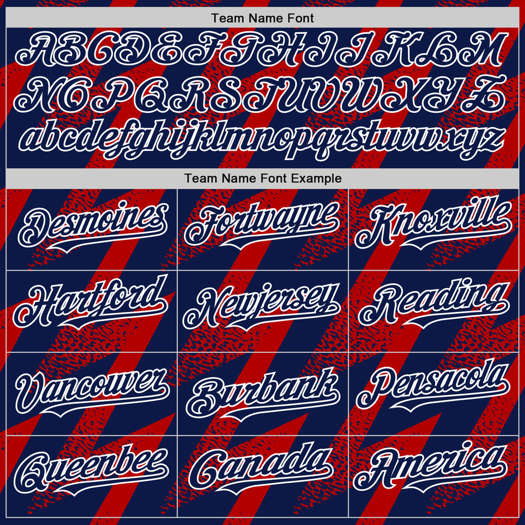 Custom Navy Red-White Zigzag Shape 3D Pattern Design Bomber Full-Snap Varsity Letterman Hoodie Jacket