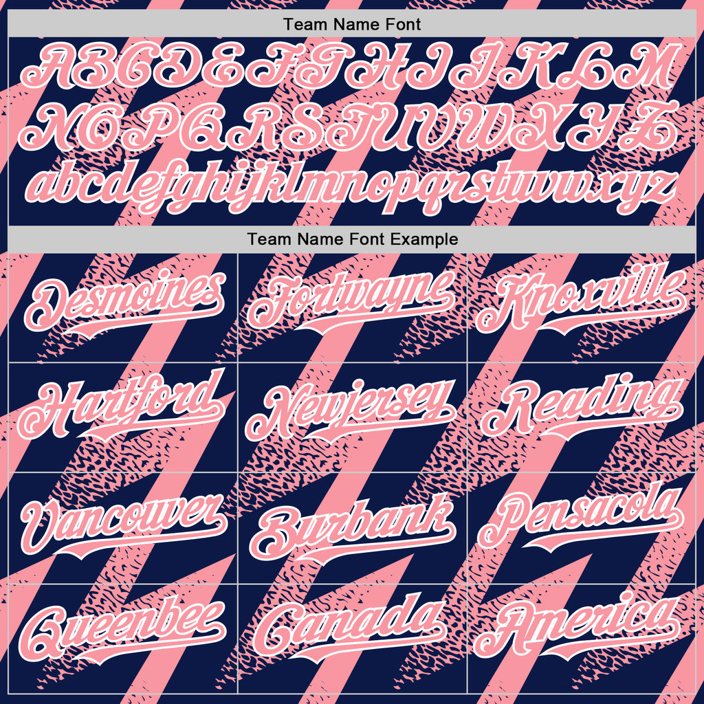 Custom Navy Medium Pink-White Zigzag Shape 3D Pattern Design Bomber Full-Snap Varsity Letterman Hoodie Jacket