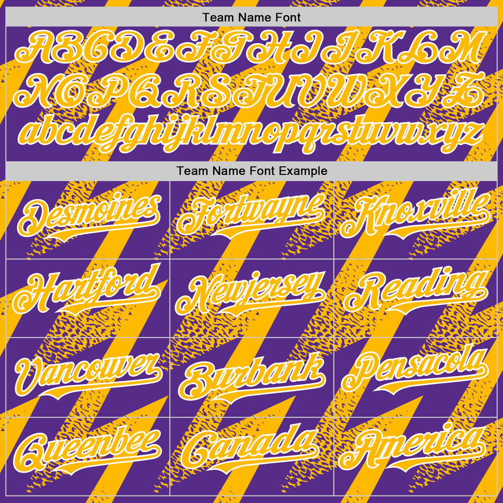 Custom Purple Gold-White Zigzag Shape 3D Pattern Design Bomber Full-Snap Varsity Letterman Hoodie Jacket