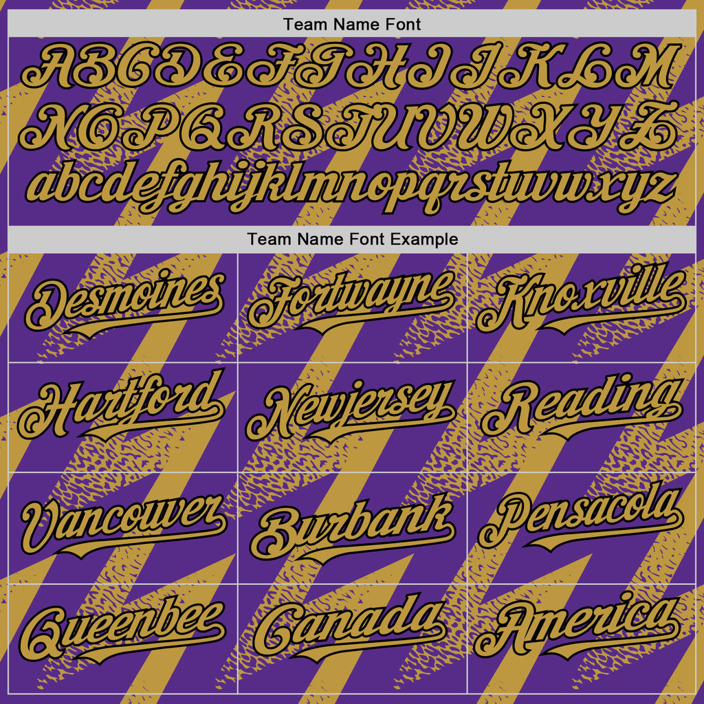 Custom Purple Old Gold Black-White Zigzag Shape 3D Pattern Design Bomber Full-Snap Varsity Letterman Hoodie Jacket