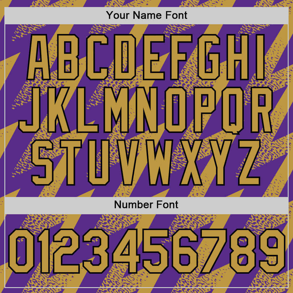 Custom Purple Old Gold Black-White Zigzag Shape 3D Pattern Design Bomber Full-Snap Varsity Letterman Hoodie Jacket