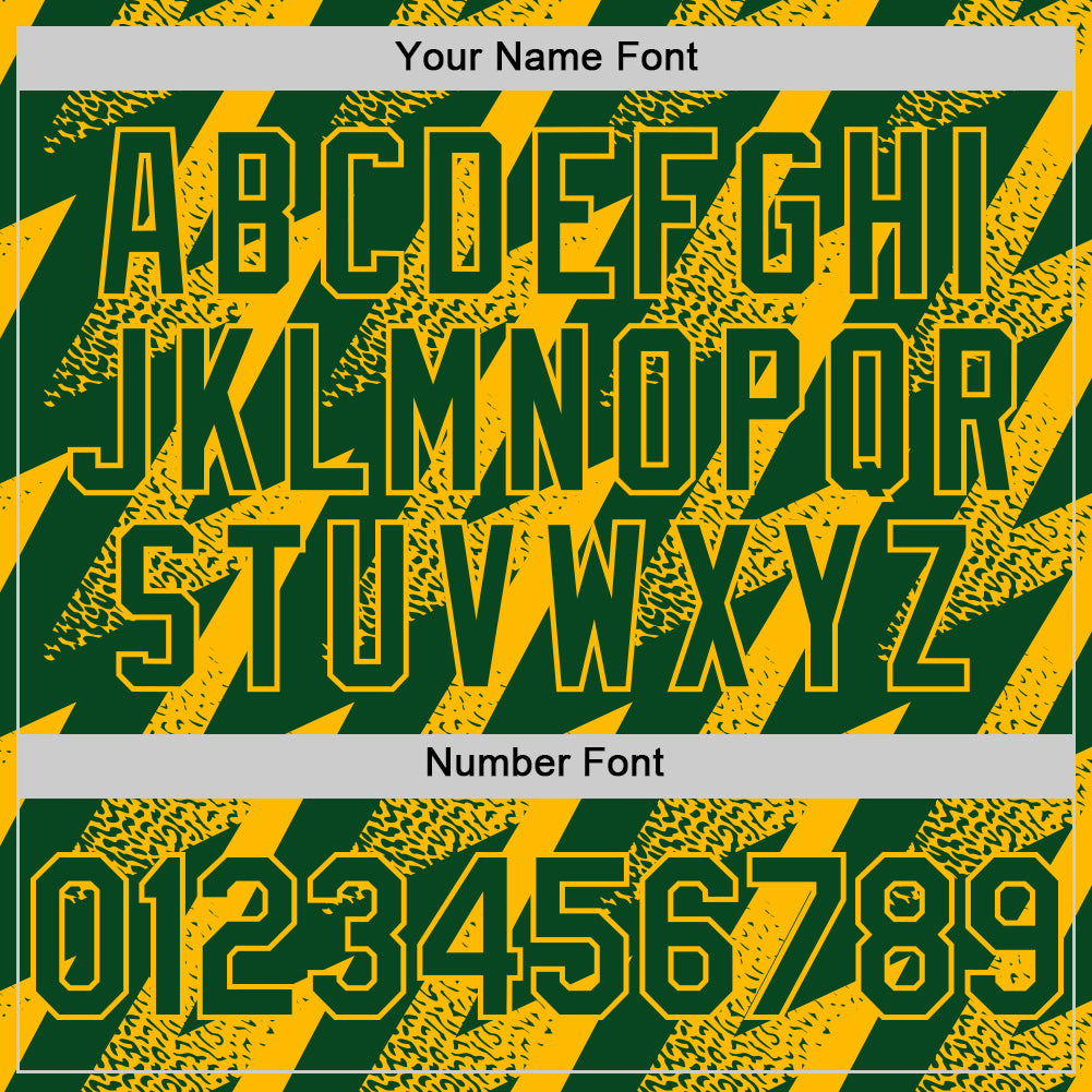 Custom Green Gold Zigzag Shape 3D Pattern Design Bomber Full-Snap Varsity Letterman Hoodie Jacket