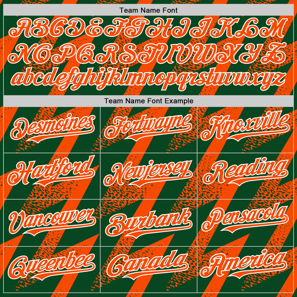 Custom Green Orange-White Zigzag Shape 3D Pattern Design Bomber Full-Snap Varsity Letterman Hoodie Jacket