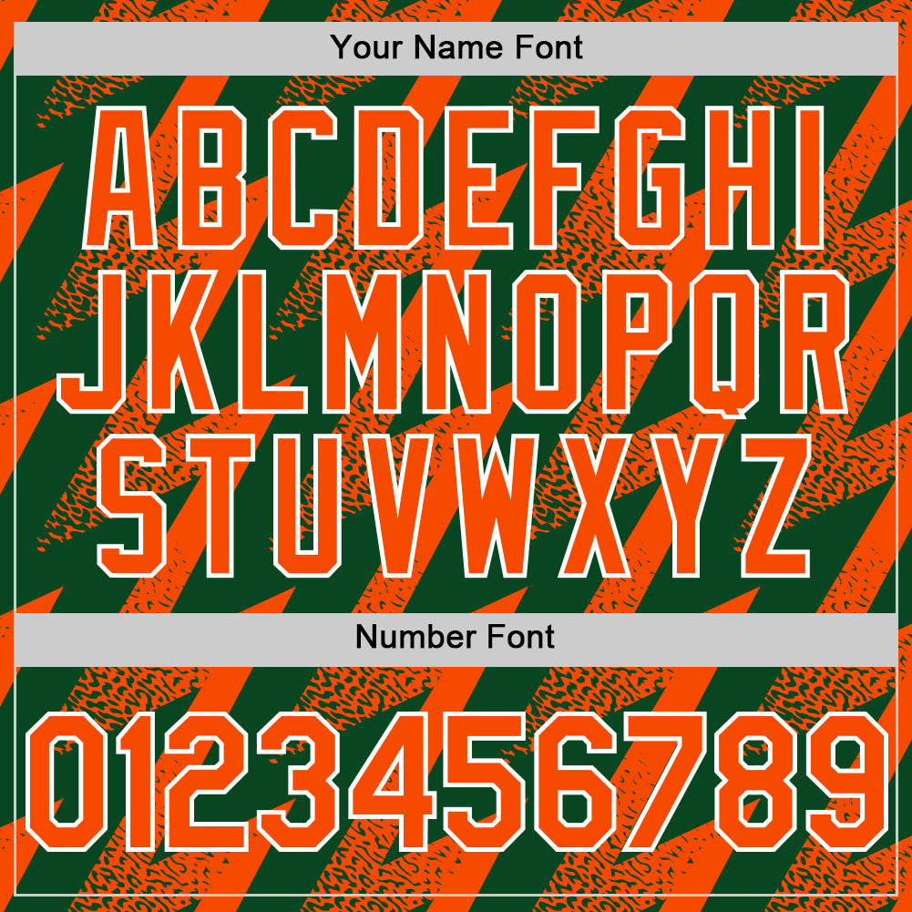 Custom Green Orange-White Zigzag Shape 3D Pattern Design Bomber Full-Snap Varsity Letterman Hoodie Jacket