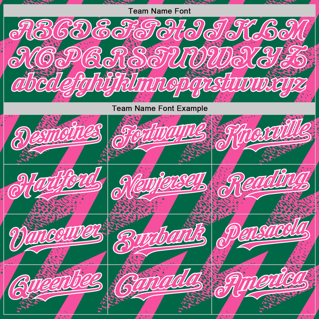 Custom Kelly Green Pink-White Zigzag Shape 3D Pattern Design Bomber Full-Snap Varsity Letterman Hoodie Jacket