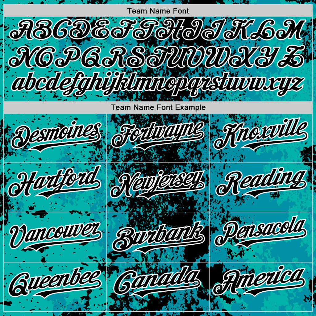 Custom Teal Black-White 3D Pattern Design Bomber Full-Snap Varsity Letterman Hoodie Jacket