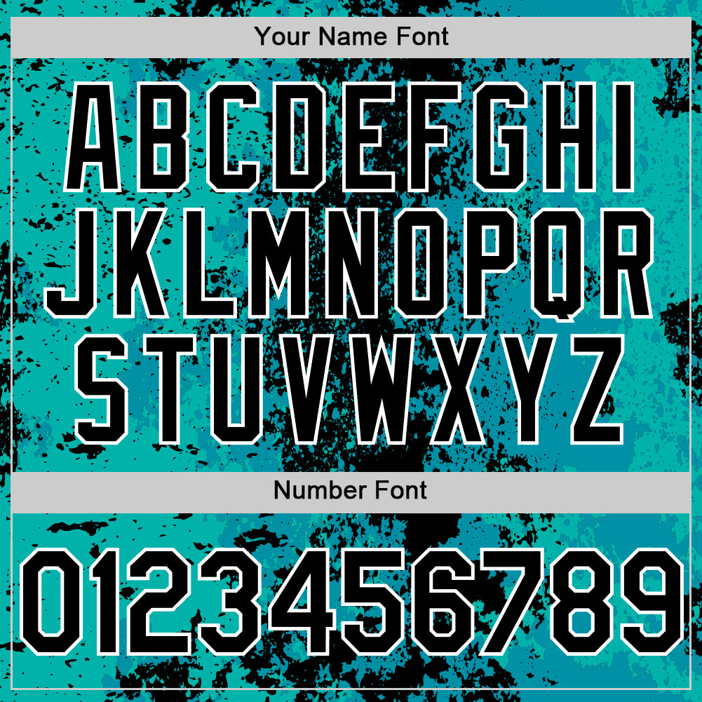 Custom Teal Black-White 3D Pattern Design Bomber Full-Snap Varsity Letterman Hoodie Jacket