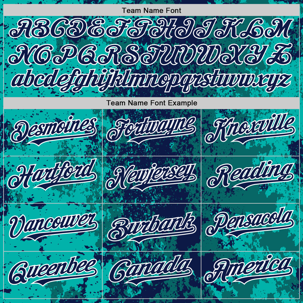 Custom Teal Navy-White 3D Pattern Design Bomber Full-Snap Varsity Letterman Hoodie Jacket