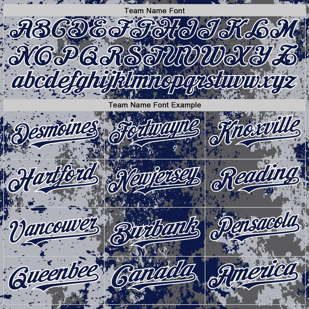 Custom Gray Navy-White 3D Pattern Design Bomber Full-Snap Varsity Letterman Hoodie Jacket