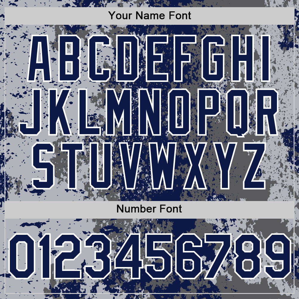 Custom Gray Navy-White 3D Pattern Design Bomber Full-Snap Varsity Letterman Hoodie Jacket