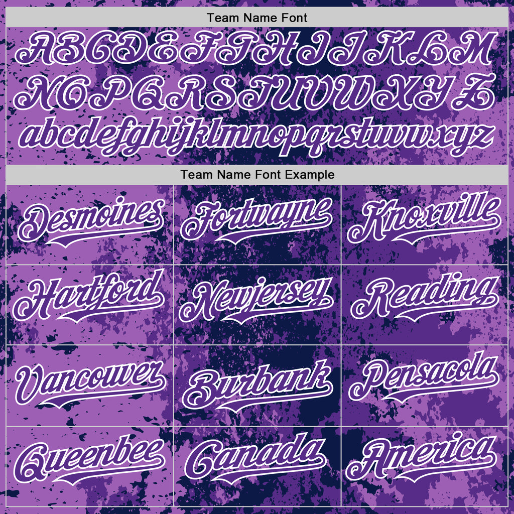 Custom Navy Purple-White 3D Pattern Design Bomber Full-Snap Varsity Letterman Hoodie Jacket