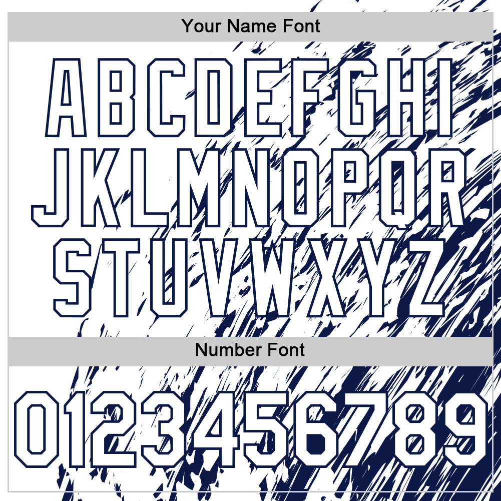 Custom White White-Navy 3D Pattern Design Bomber Full-Snap Varsity Letterman Hoodie Jacket