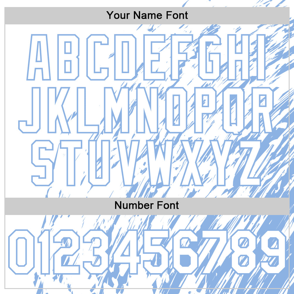 Custom White White-Light Blue 3D Pattern Design Bomber Full-Snap Varsity Letterman Hoodie Jacket