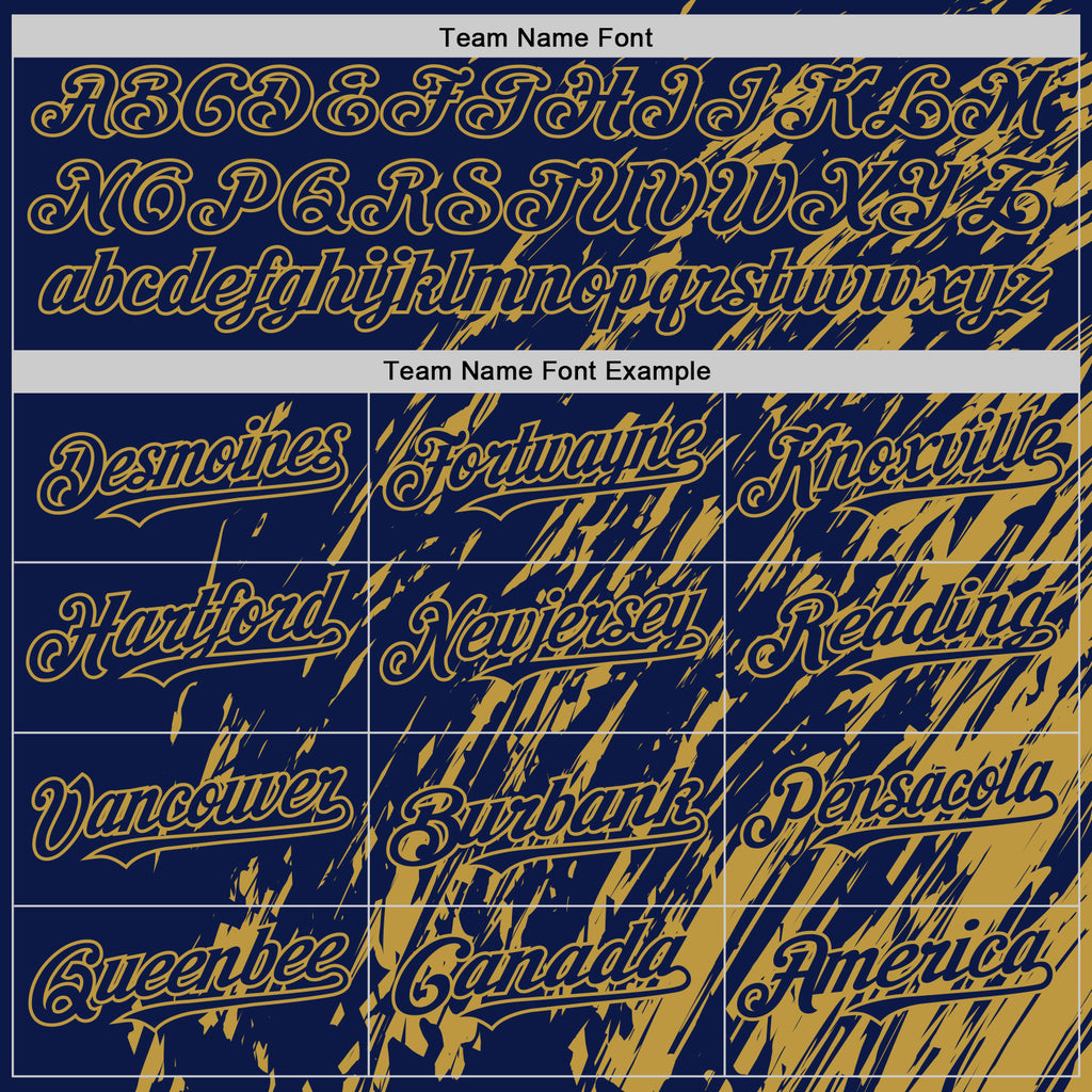 Custom Navy Navy-Old Gold 3D Pattern Design Bomber Full-Snap Varsity Letterman Hoodie Jacket