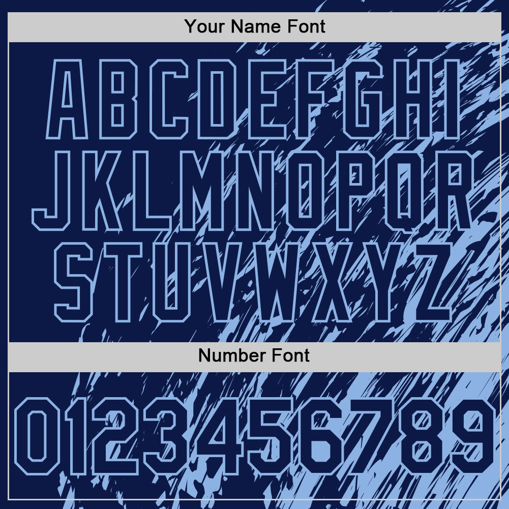 Custom Navy Navy-Light Blue 3D Pattern Design Bomber Full-Snap Varsity Letterman Hoodie Jacket