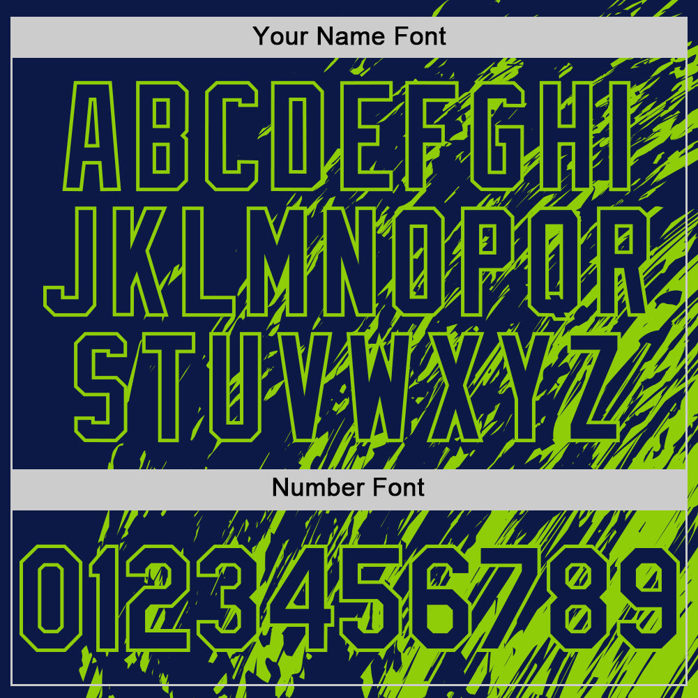 Custom Navy Navy-Neon Green 3D Pattern Design Bomber Full-Snap Varsity Letterman Hoodie Jacket