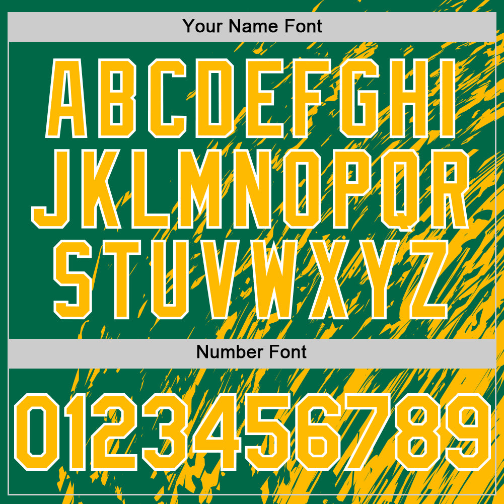 Custom Kelly Green Gold-White 3D Pattern Design Bomber Full-Snap Varsity Letterman Hoodie Jacket