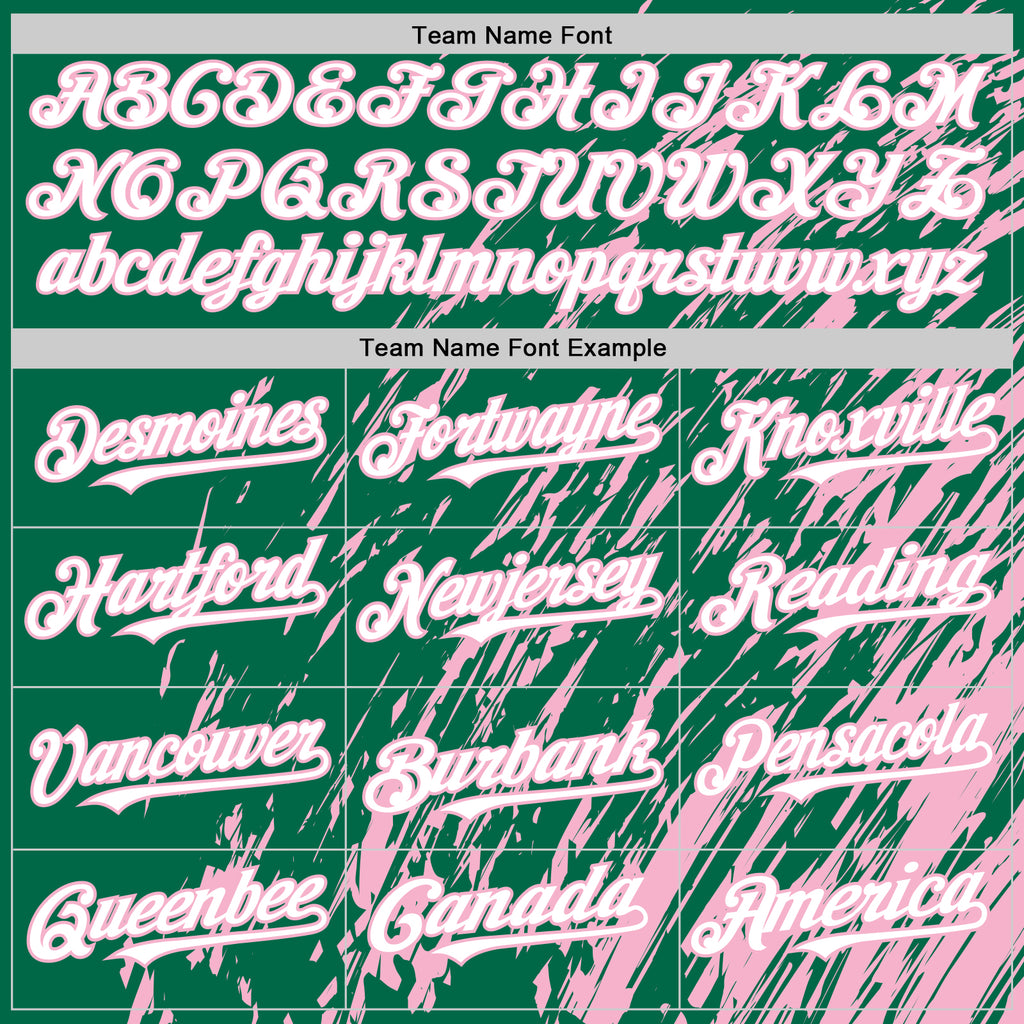 Custom Kelly Green White-Light Pink 3D Pattern Design Bomber Full-Snap Varsity Letterman Hoodie Jacket