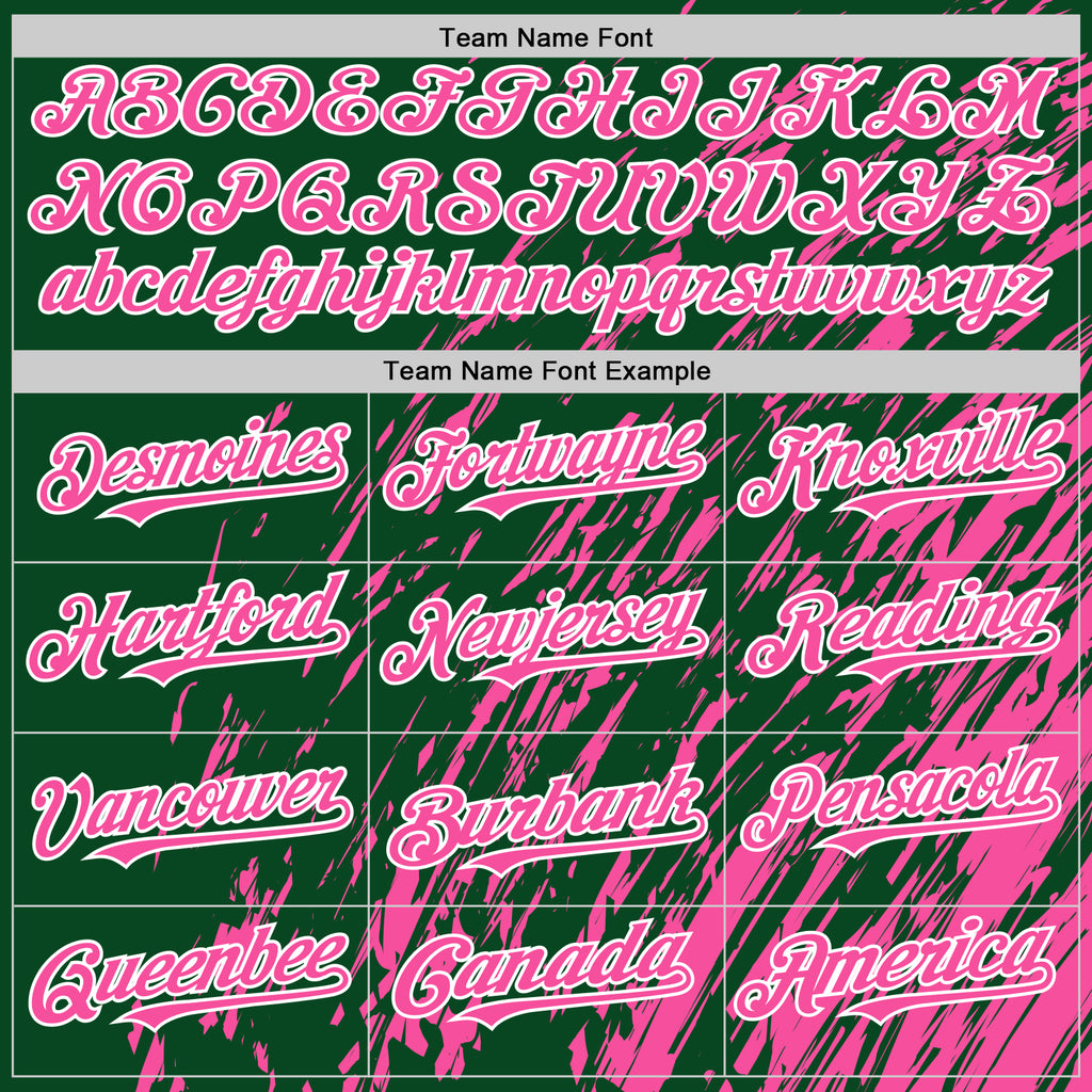 Custom Kelly Green Pink-White 3D Pattern Design Bomber Full-Snap Varsity Letterman Hoodie Jacket