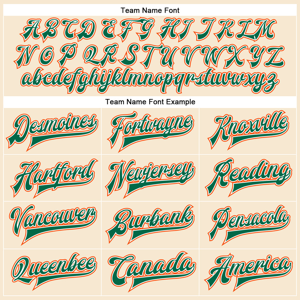 Custom Cream Kelly Green-Orange Bomber Full-Snap Varsity Faux Leather Letterman Jacket