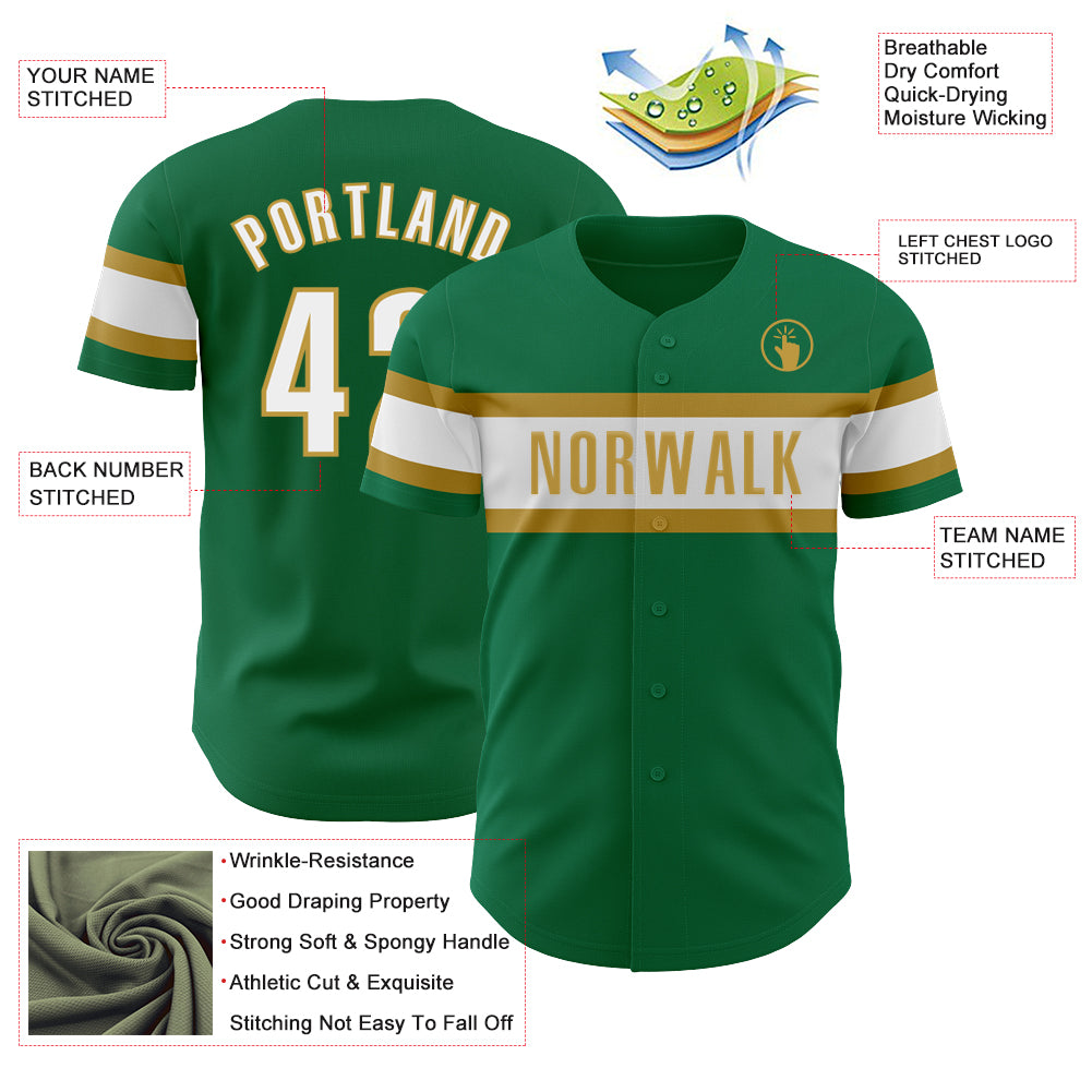 Custom Kelly Green White-Old Gold Authentic Baseball Jersey