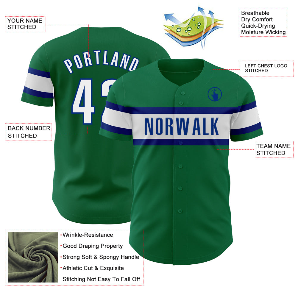 Custom Kelly Green White-Royal Authentic Baseball Jersey