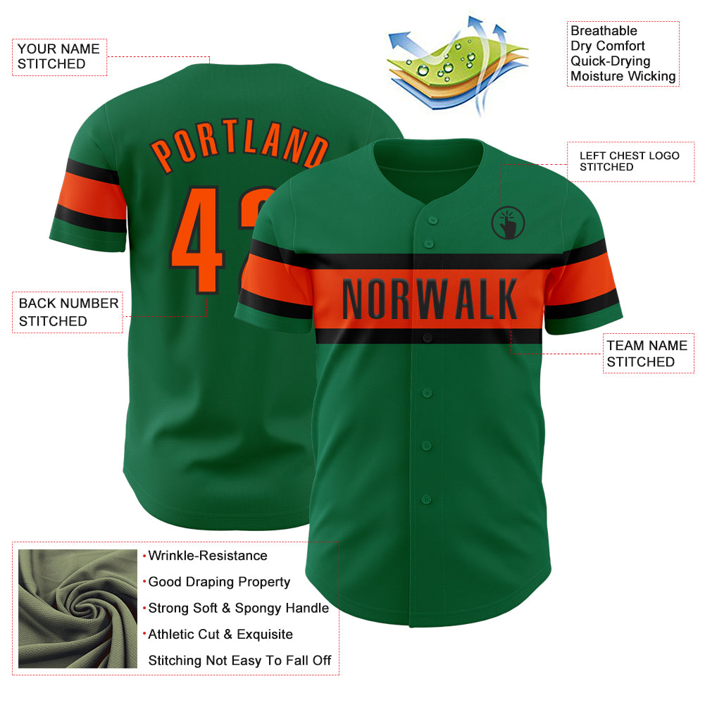 Custom Kelly Green Orange-Black Authentic Baseball Jersey