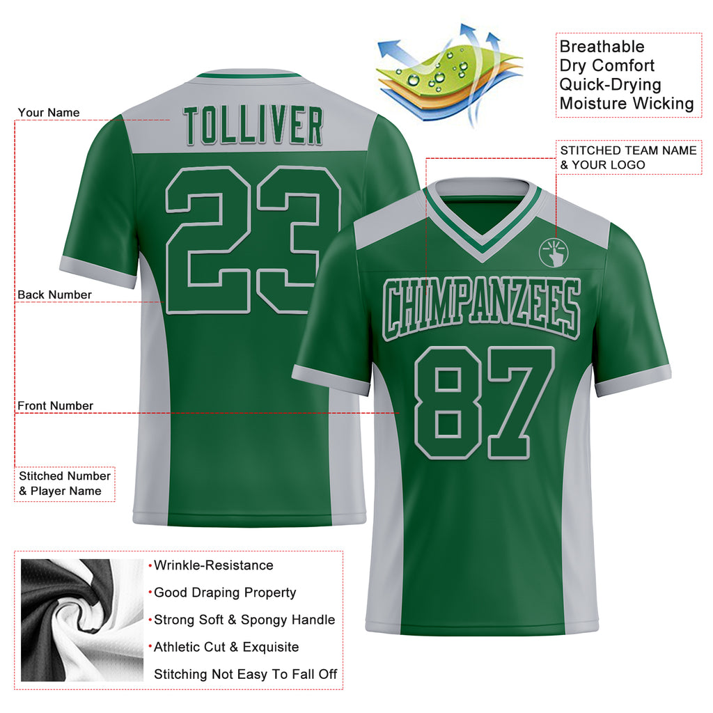 Custom Kelly Green Gray Mesh Authentic Football Jersey