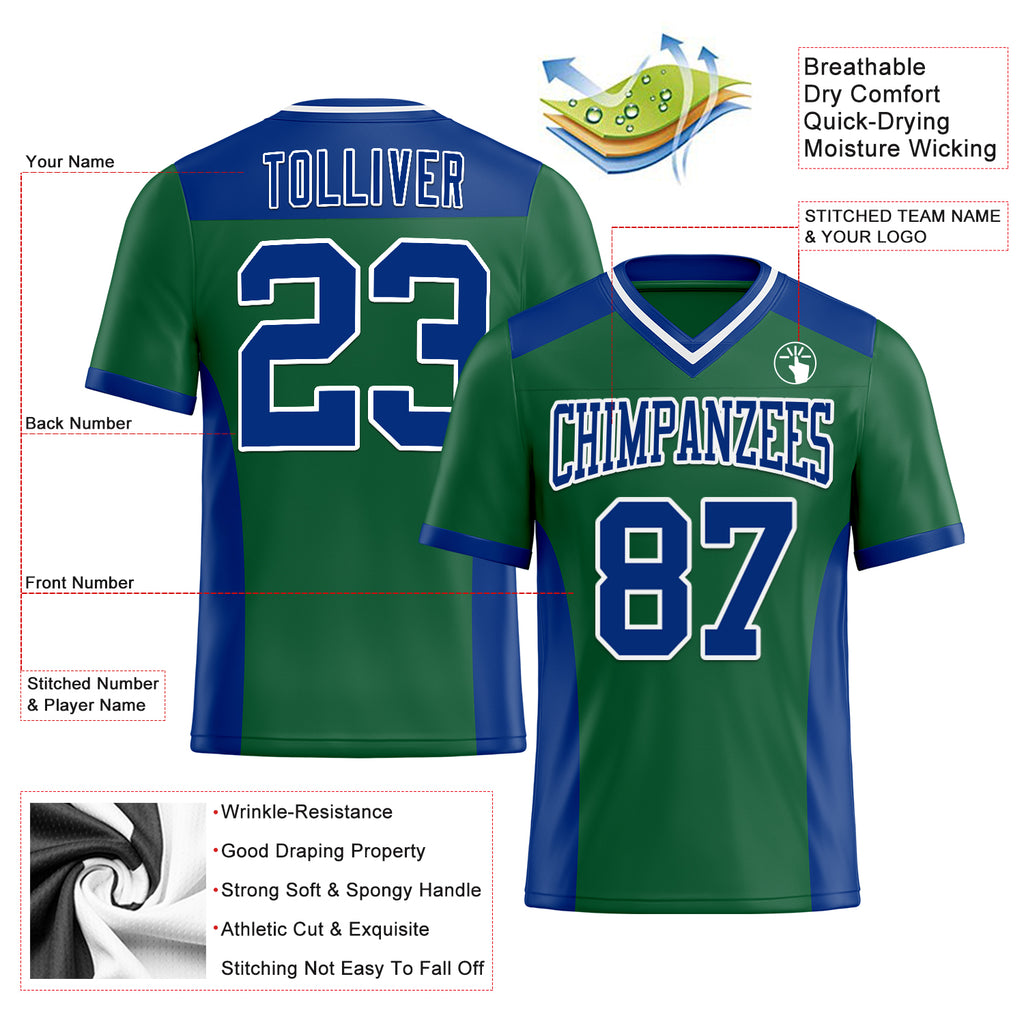 Custom Kelly Green Royal-White Mesh Authentic Football Jersey