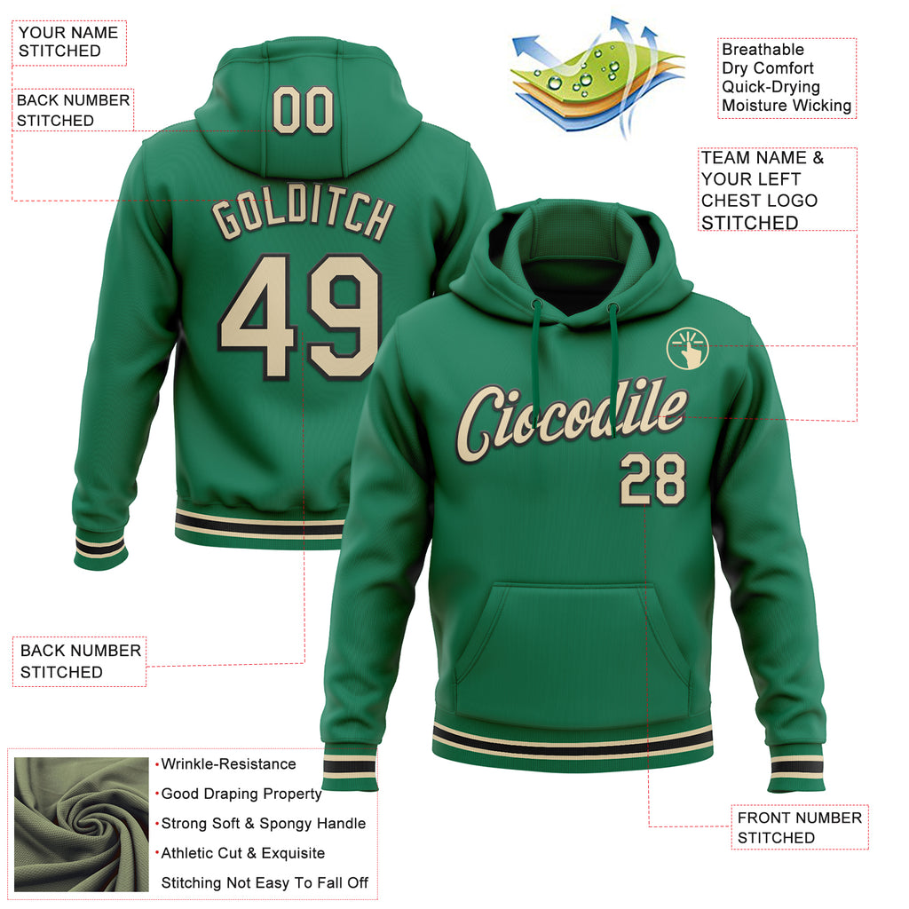 Custom Stitched Kelly Green Cream-Black Sports Pullover Sweatshirt Hoodie