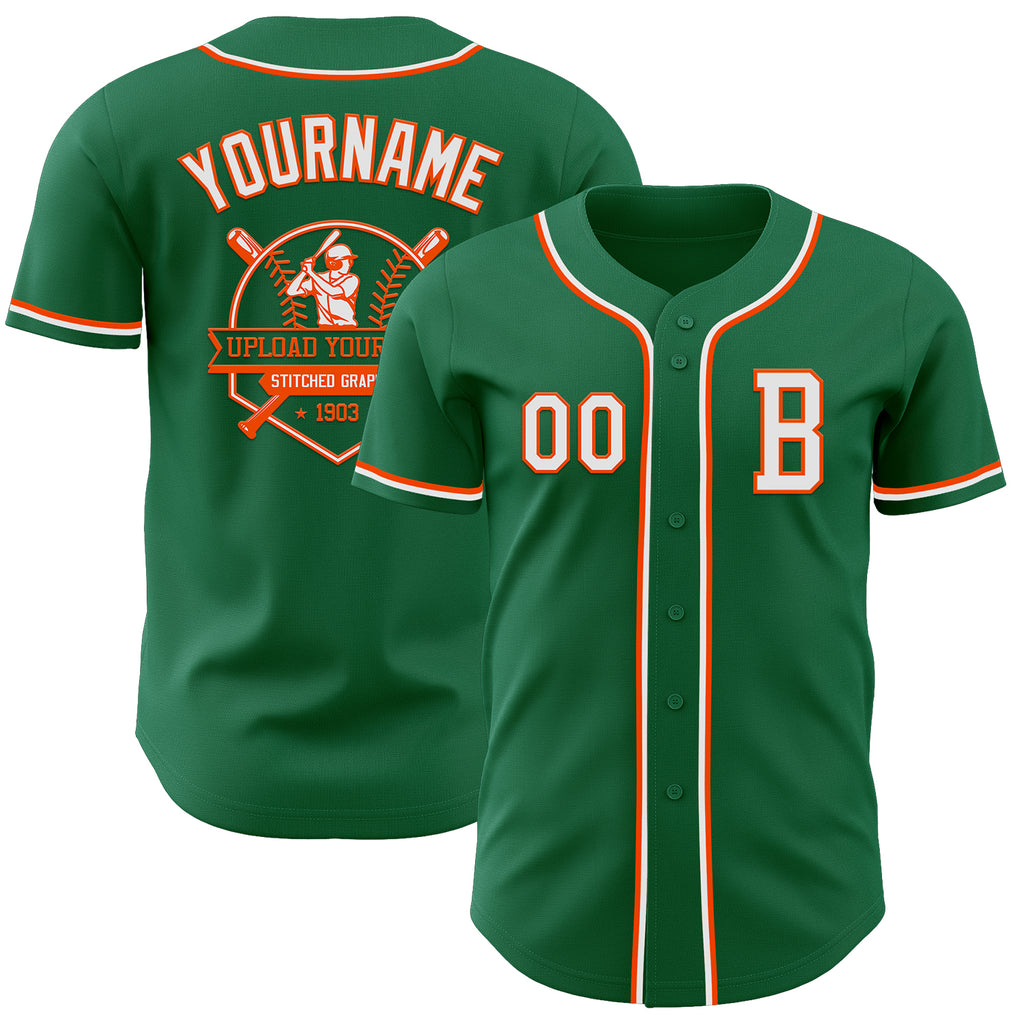 Custom Kelly Green White-Orange Authentic Baseball Jersey