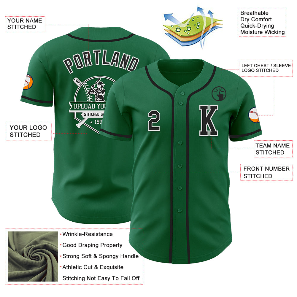 Custom Kelly Green Black-White Authentic Baseball Jersey