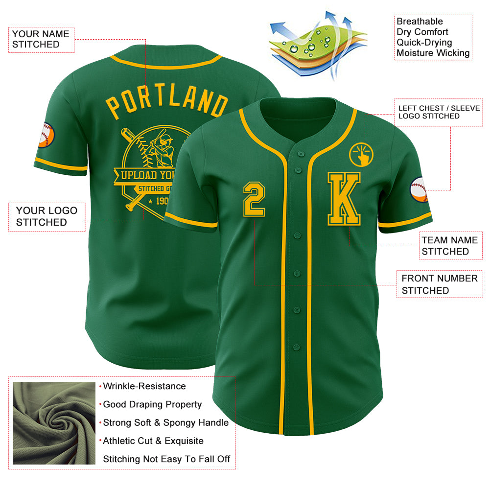 Custom Kelly Green Gold Authentic Baseball Jersey