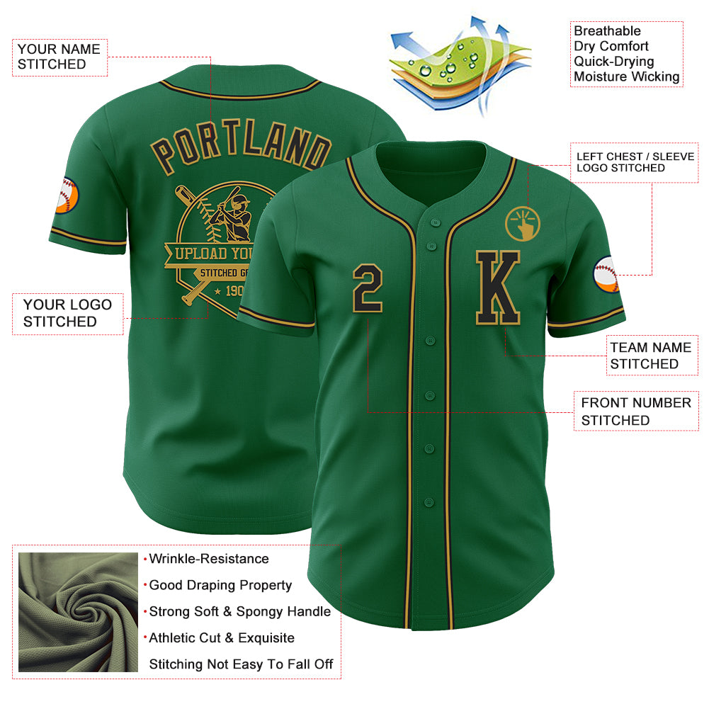 Custom Kelly Green Black-Old Gold Authentic Baseball Jersey