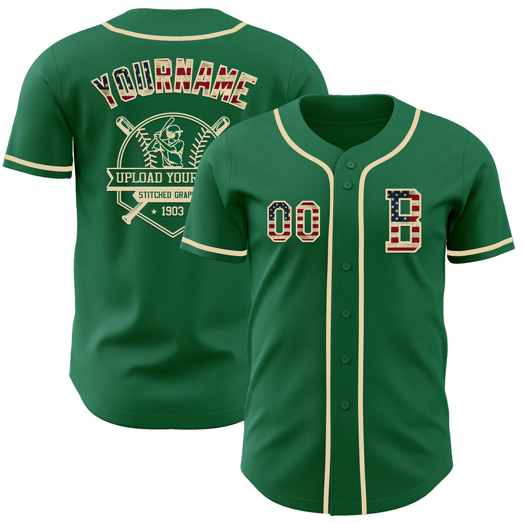 Custom Kelly Green Vintage USA Flag-Cream Authentic Baseball Jersey