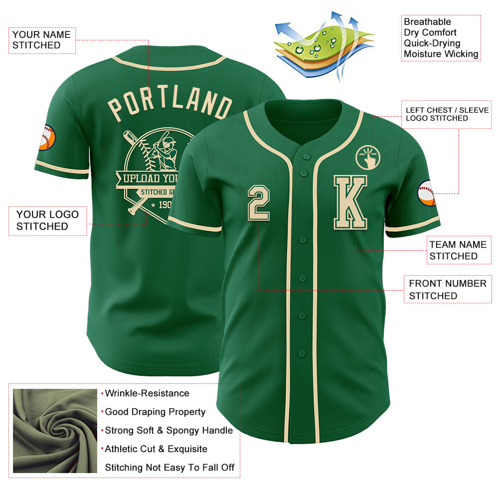 Custom Kelly Green Cream Authentic Baseball Jersey