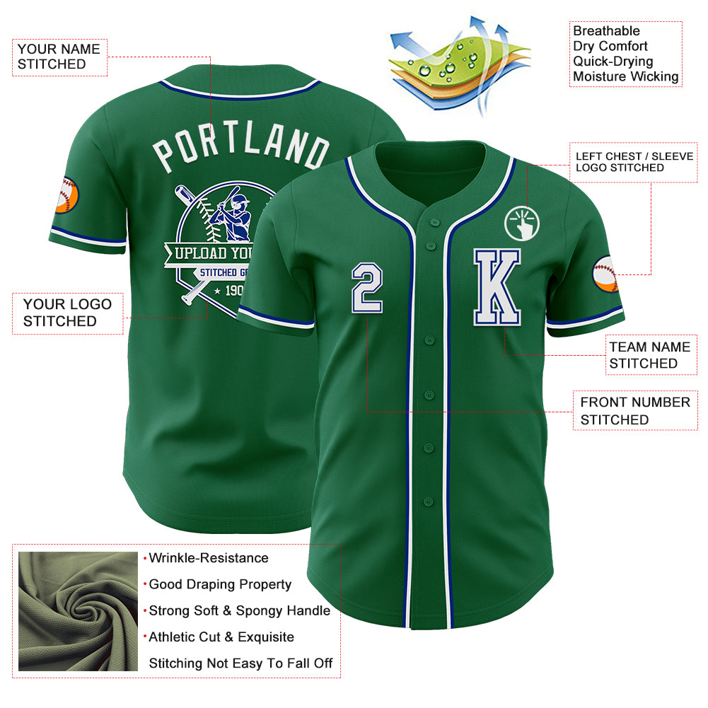 Custom Kelly Green White-Royal Authentic Baseball Jersey