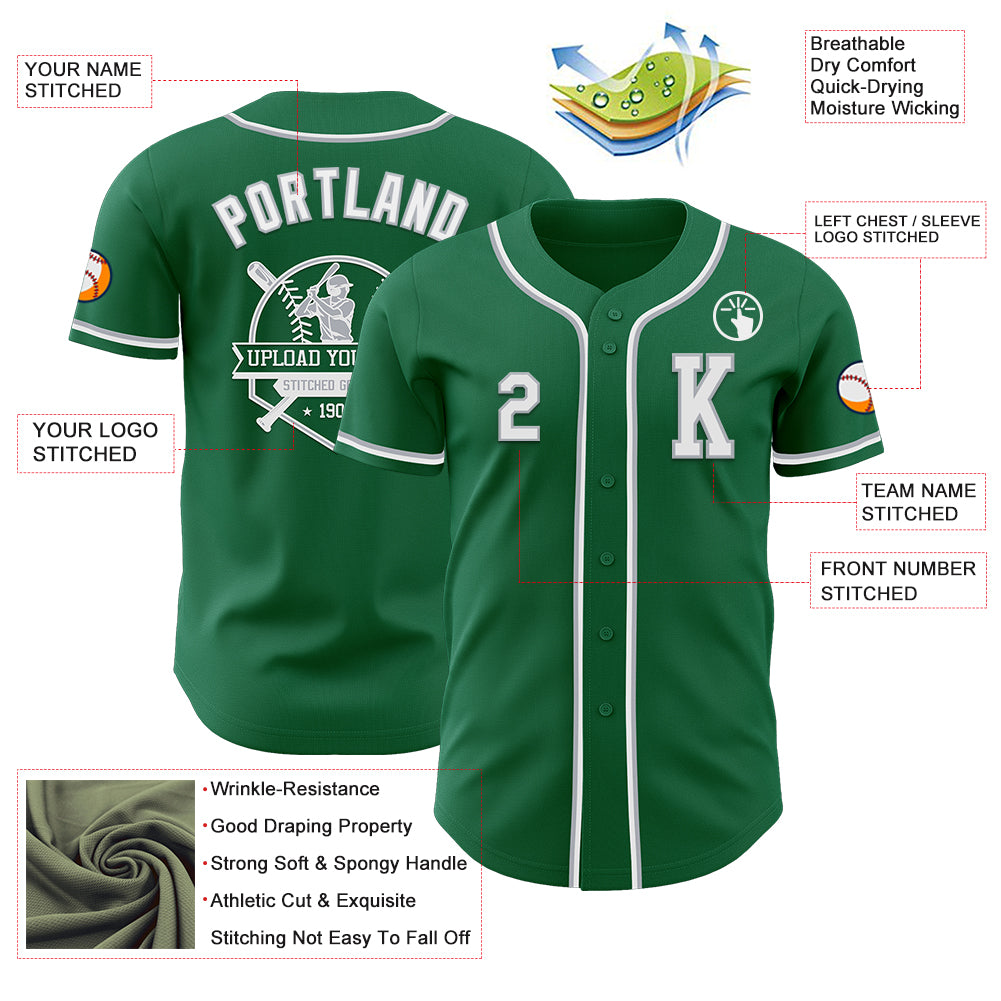 Custom Kelly Green White-Gray Authentic Baseball Jersey