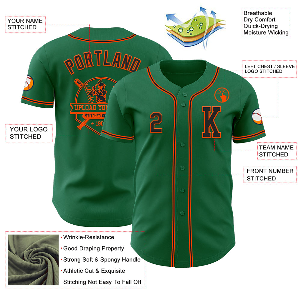 Custom Kelly Green Black-Orange Authentic Baseball Jersey