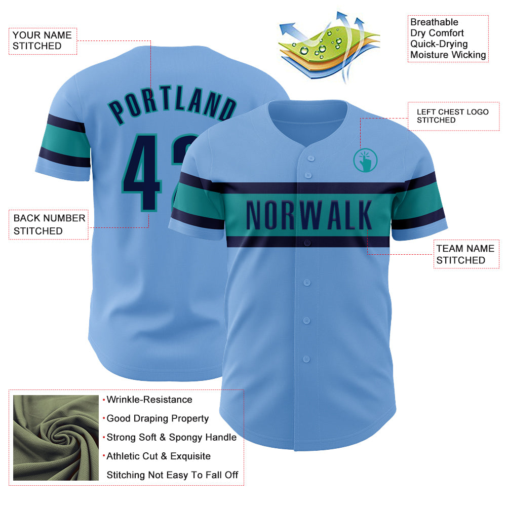 Custom Light Blue Navy-Teal Authentic Baseball Jersey