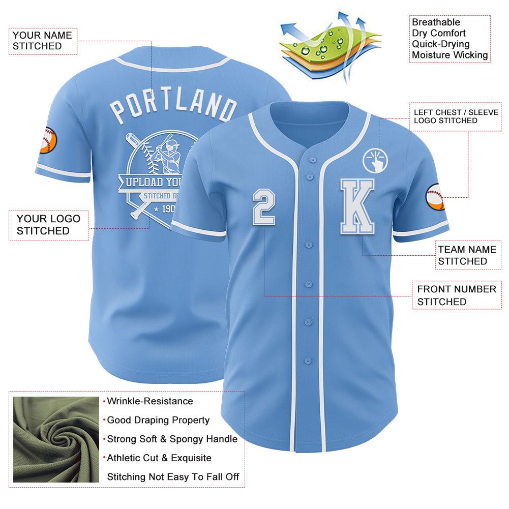 Custom Light Blue White Authentic Baseball Jersey