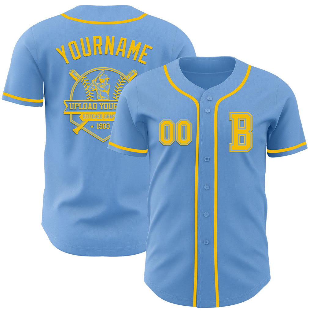 Custom Light Blue Yellow Authentic Baseball Jersey