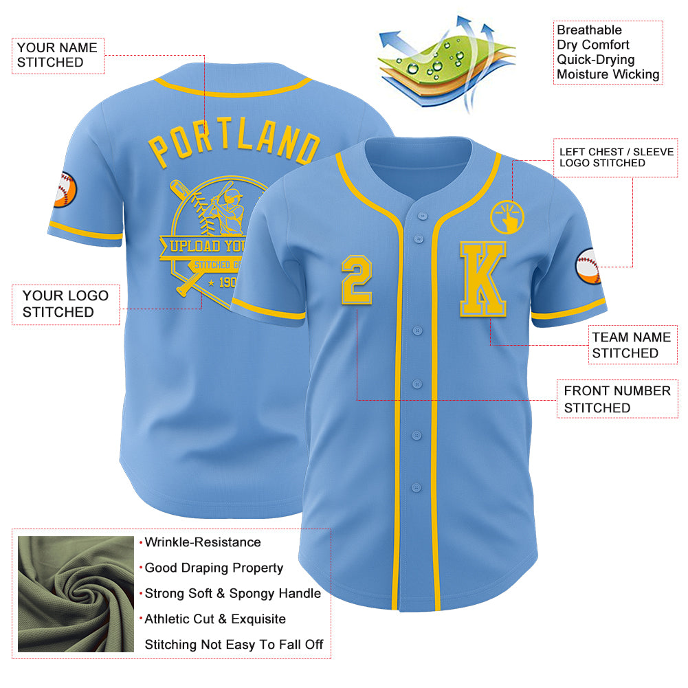 Custom Light Blue Yellow Authentic Baseball Jersey