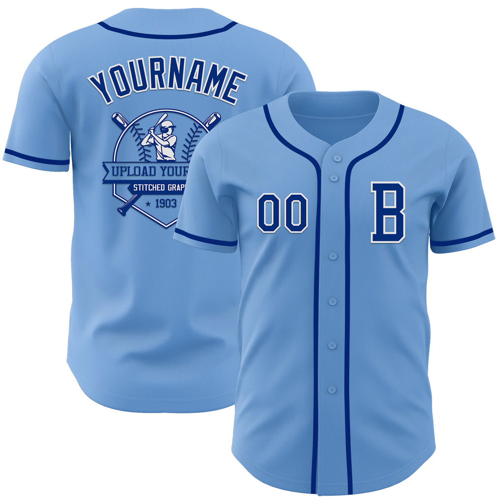 Custom Light Blue Royal-White Authentic Baseball Jersey