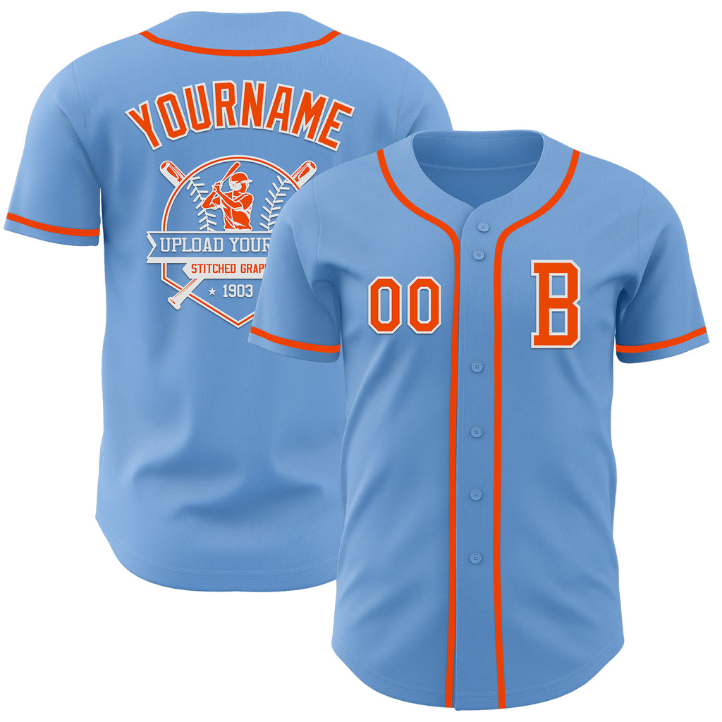 Custom Light Blue Orange-White Authentic Baseball Jersey